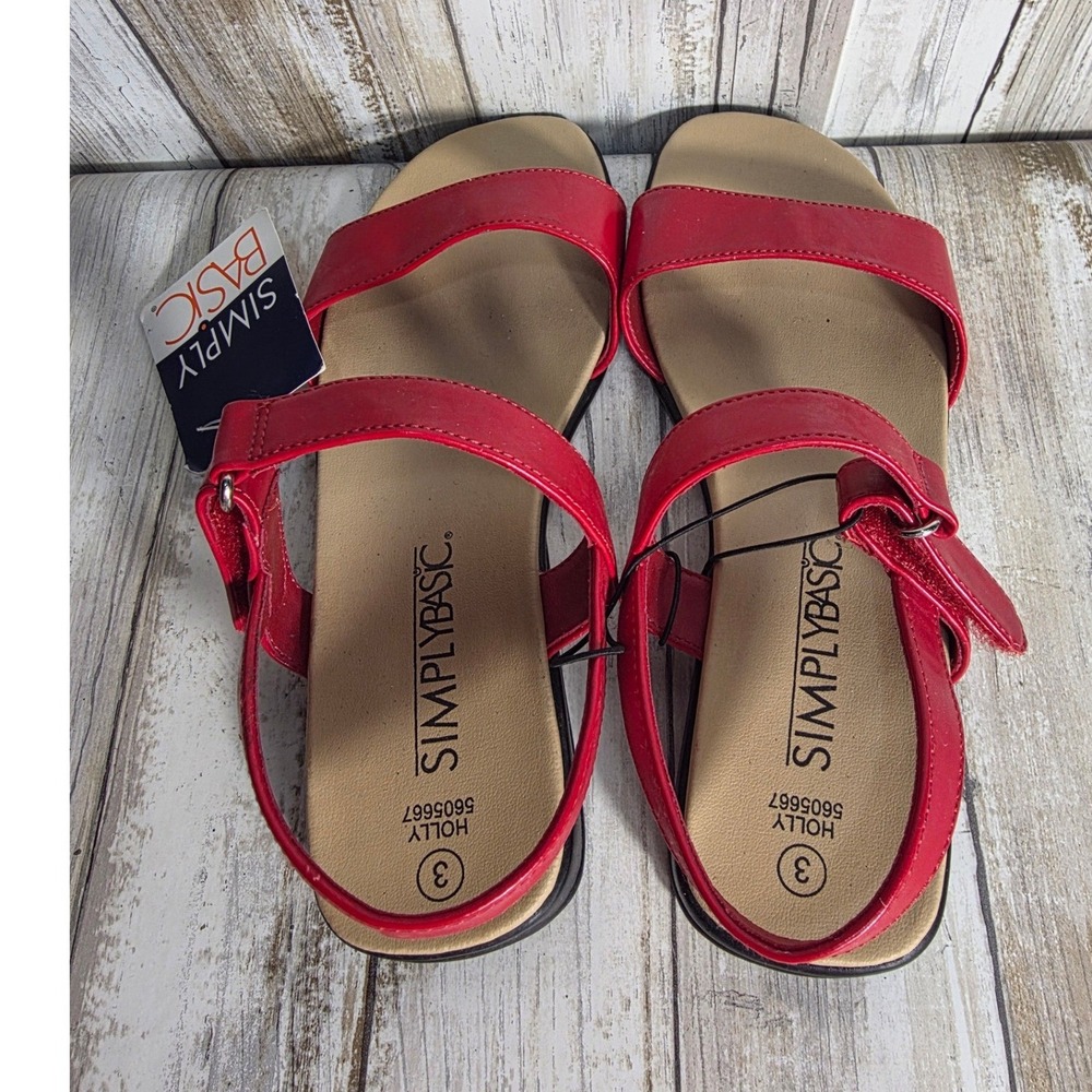 Simply Basic Holly Red Flat Sandals Women's Size 3 Adjustable Strap‎ - Picture 3 of 6